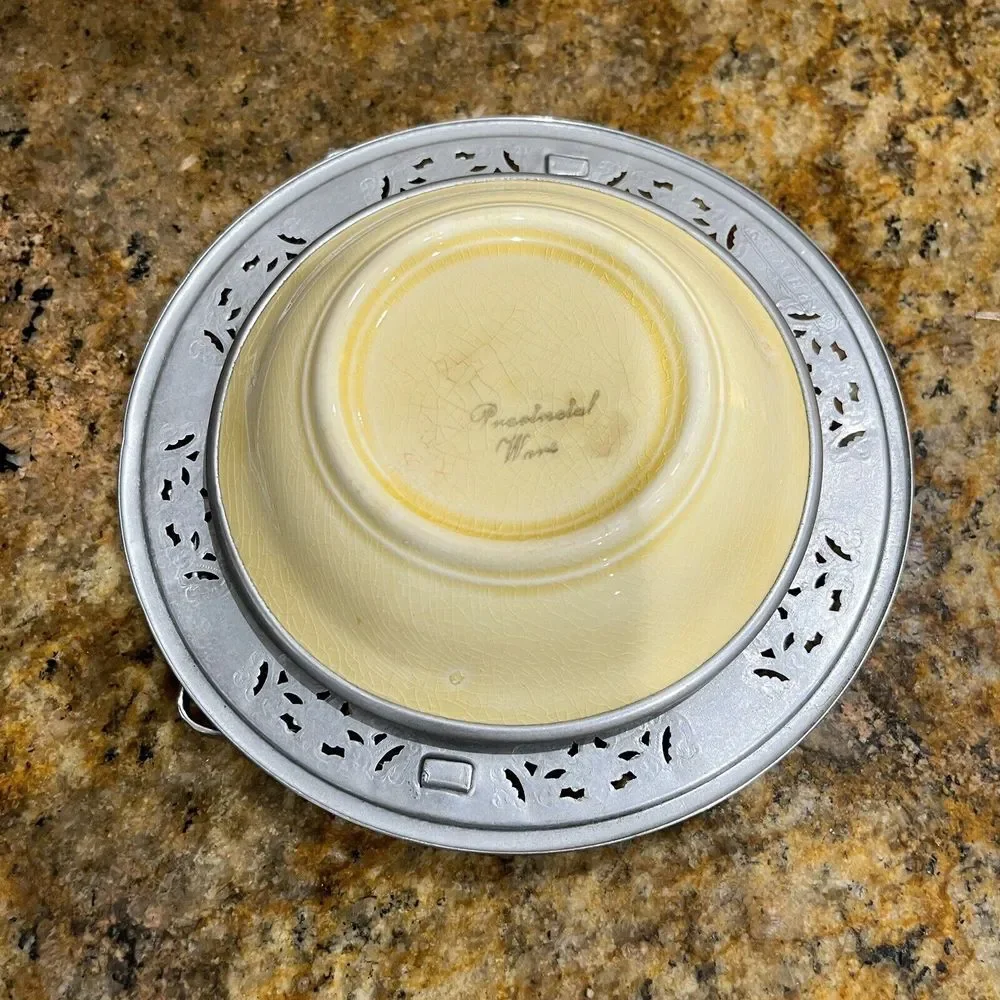 VTG Sebring Pottery‎ Gold Maize Bowl 6.5 Inch Farberware Metal Caddy Fold Handle